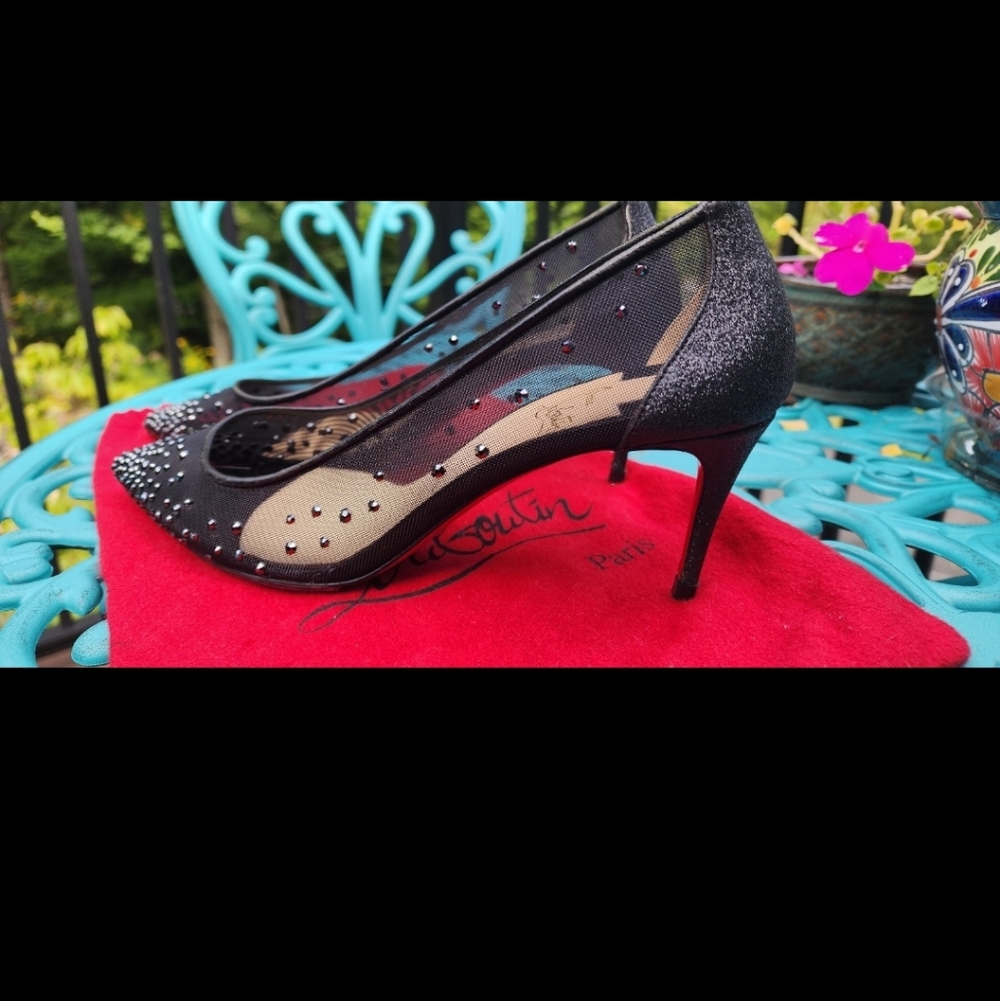 Louboutin Black Mesh Stiletto Heels - Picture 2 of 10